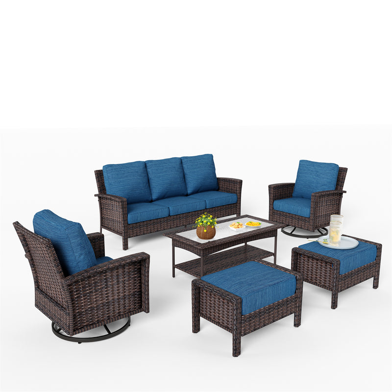 Phi Villa Outdoor Rattan Furniture Wicker 7-Seater Patio Swivel Sofa Sets with Coffee Table