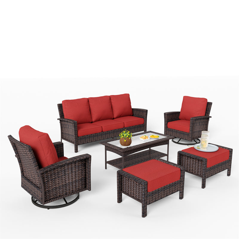 Phi Villa Outdoor Rattan Furniture Wicker 7-Seater Patio Swivel Sofa Sets with Coffee Table