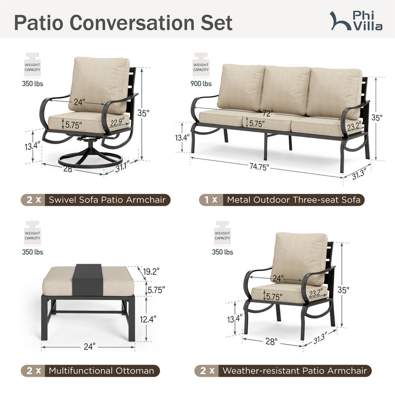 Phi Villa 9-Seater Outdoor Steel Sofa With Cushions And Multi-functional Ottomans