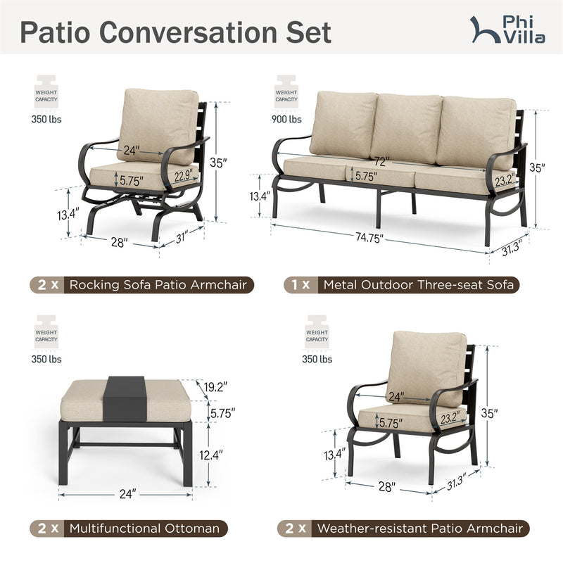 Phi Villa 9-Seater Patio Steel Sofa With Cushions And Multi-functional Ottomans