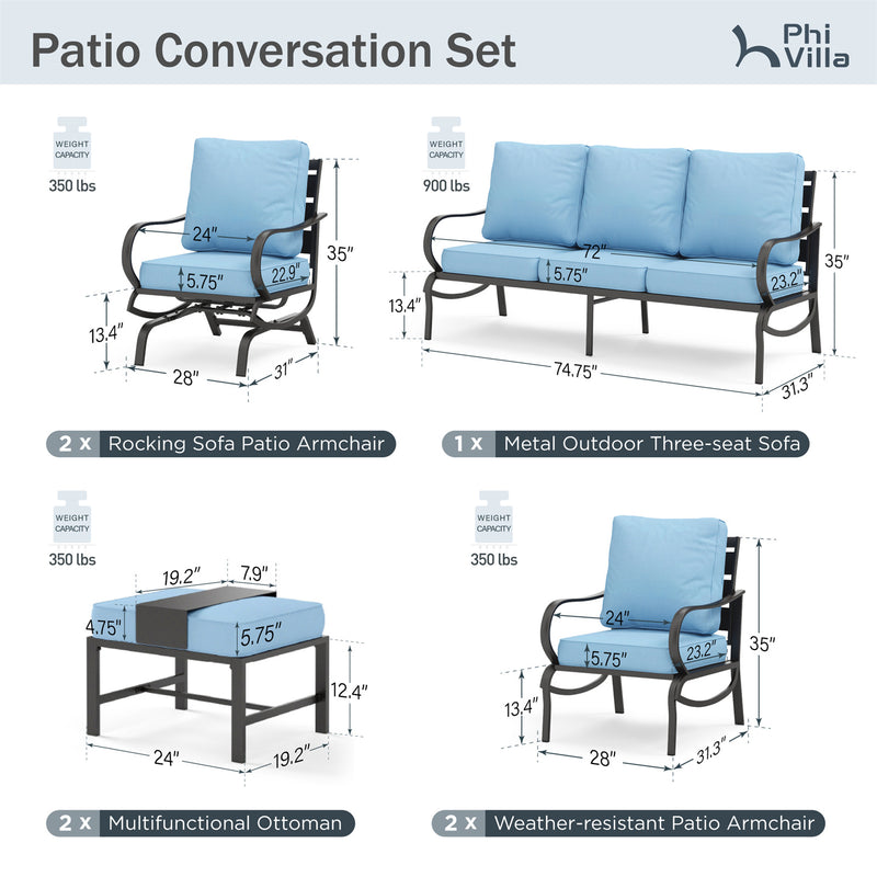 Phi Villa 9-Seater Patio Steel Sofa With Cushions And Multi-functional Ottomans