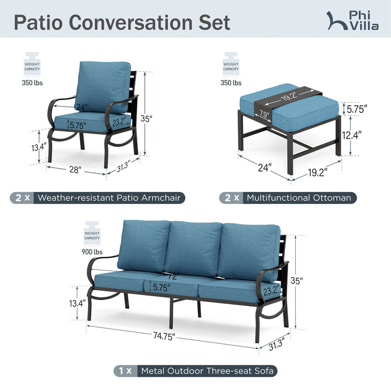 Phi Villa 9-Seater Patio Steel Sofa With Cushions And Multi-functional Ottomans