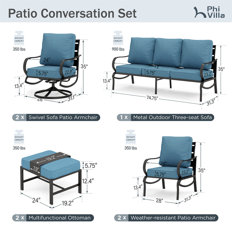 Phi Villa 9-Seater Patio Steel Sofa With Cushions And Multi-functional Ottomans