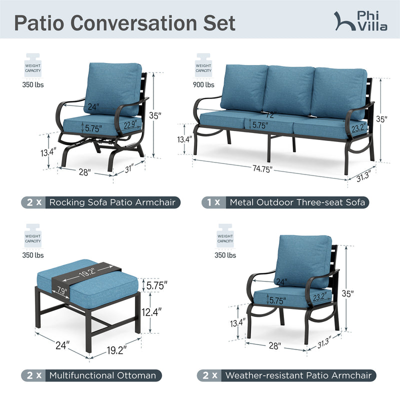 Phi Villa 9-Seater Patio Steel Sofa With Cushions And Multi-functional Ottomans