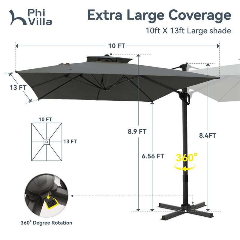 PHI VILLA 10ft Outdoor Patio Automatic Hydraulic Cantilever Parasols Umbrella