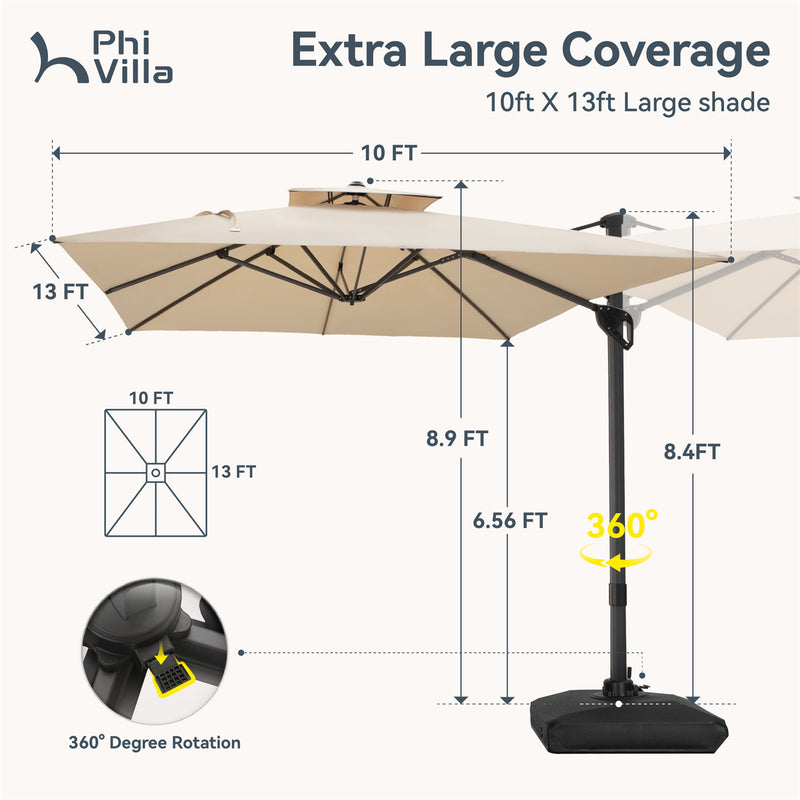 PHI VILLA 10ft Outdoor Patio Automatic Hydraulic Cantilever Parasols Umbrella