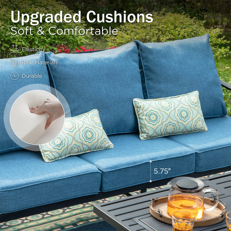 Phi Villa 9-Seater Outdoor Steel Sofa With Cushions And Multi-functional Ottomans