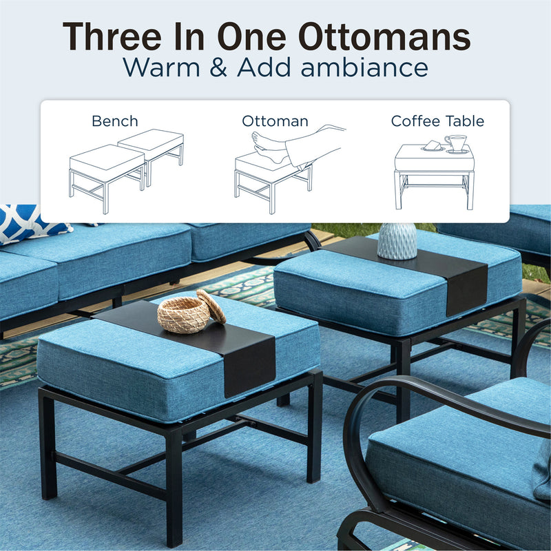 Phi Villa 7-Seater Patio Steel Conversation Sofa Set With Coffee Table & Ottomans