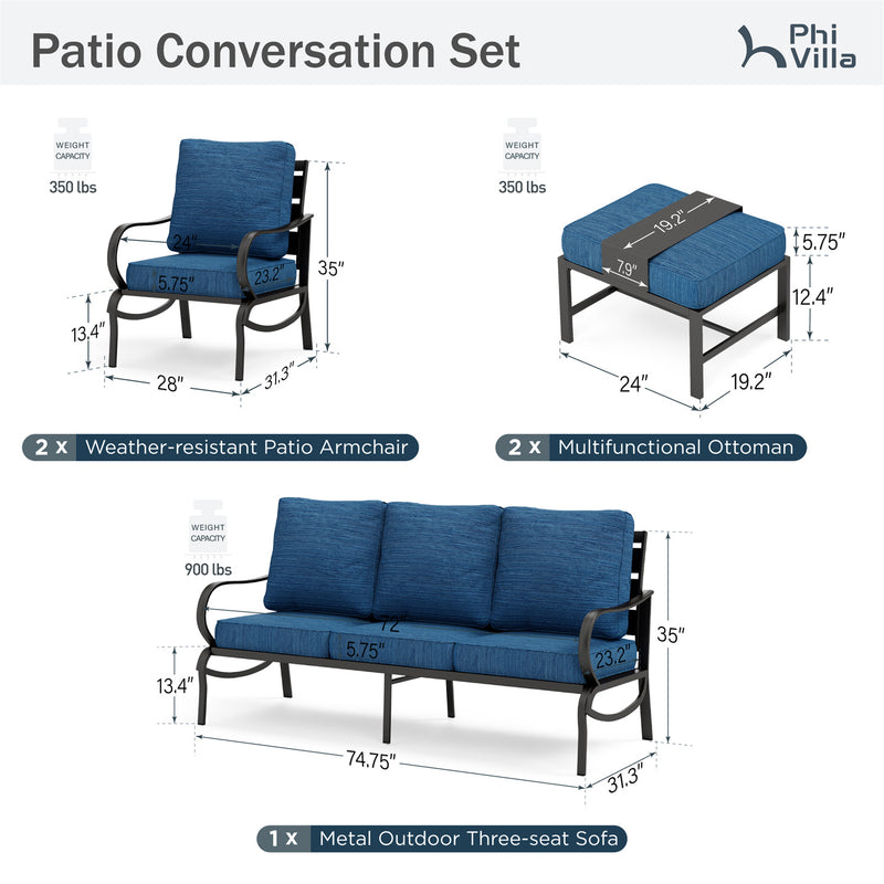 Phi Villa 9-Seater Patio Steel Sofa With Cushions And Multi-functional Ottomans