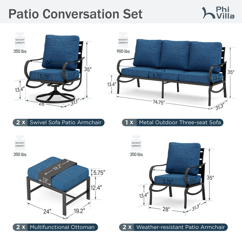 Phi Villa 9-Seater Outdoor Steel Sofa With Cushions And Multi-functional Ottomans