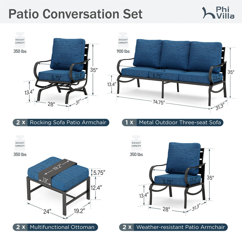 Phi Villa 9-Seater Patio Steel Sofa With Cushions And Multi-functional Ottomans