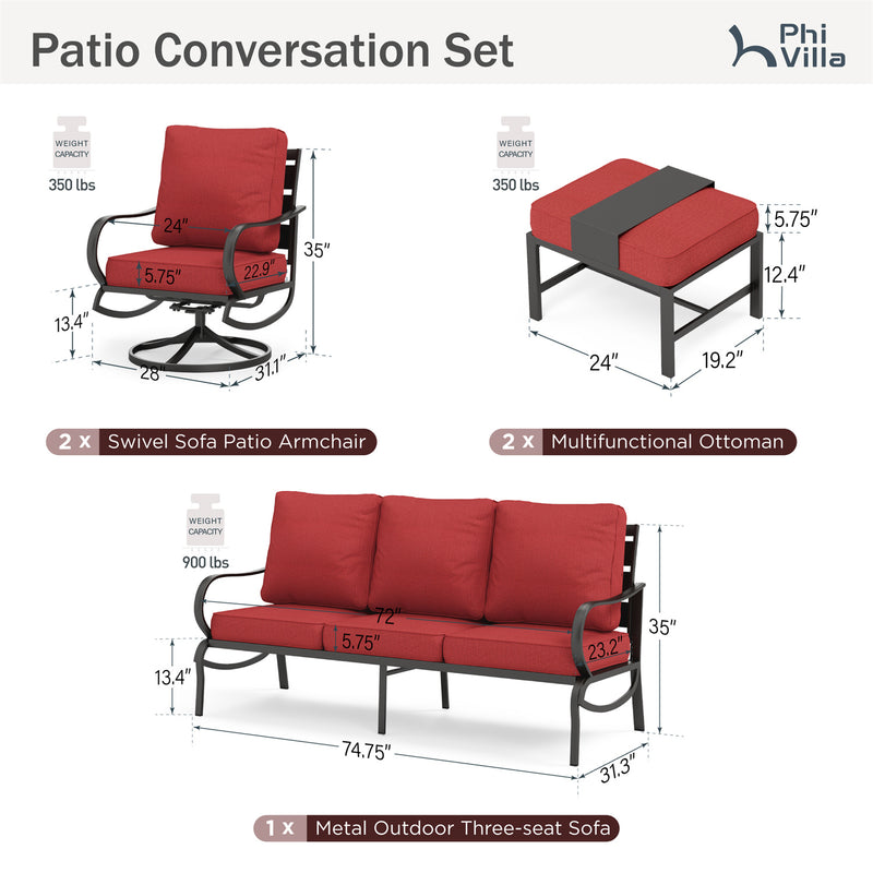 Phi Villa 7-Seater Outdoor Steel Conversation Sofa Set with Multi-functional Ottomans