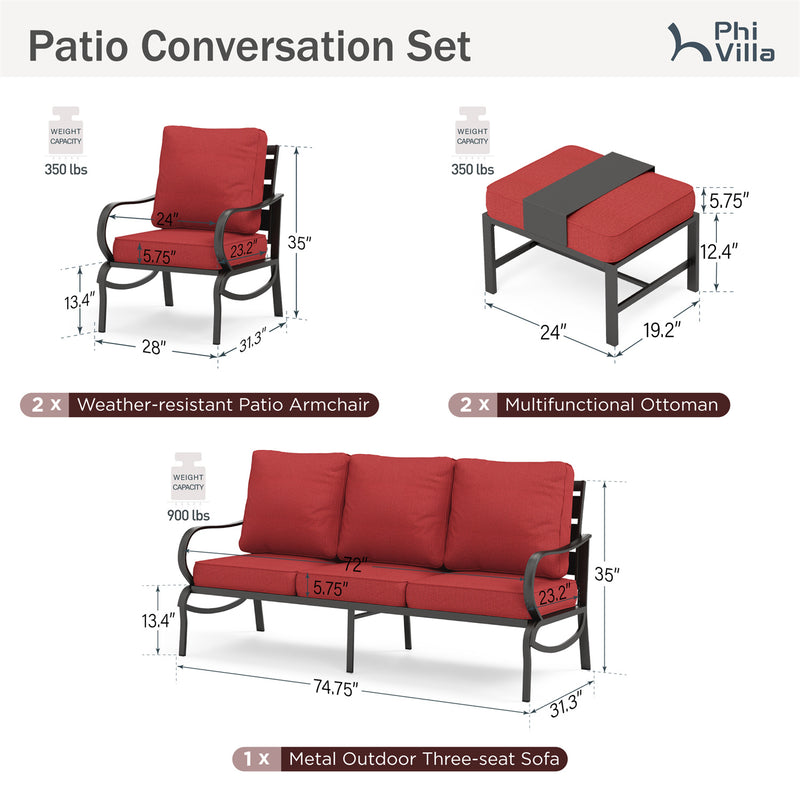 Phi Villa 7-Seater Outdoor Steel Conversation Sofa Set with Multi-functional Ottomans