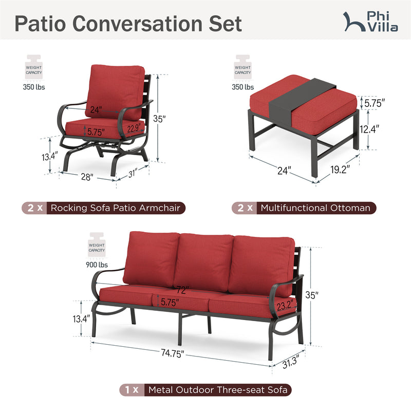 Phi Villa 7-Seater Outdoor Steel Conversation Sofa Set with Multi-functional Ottomans