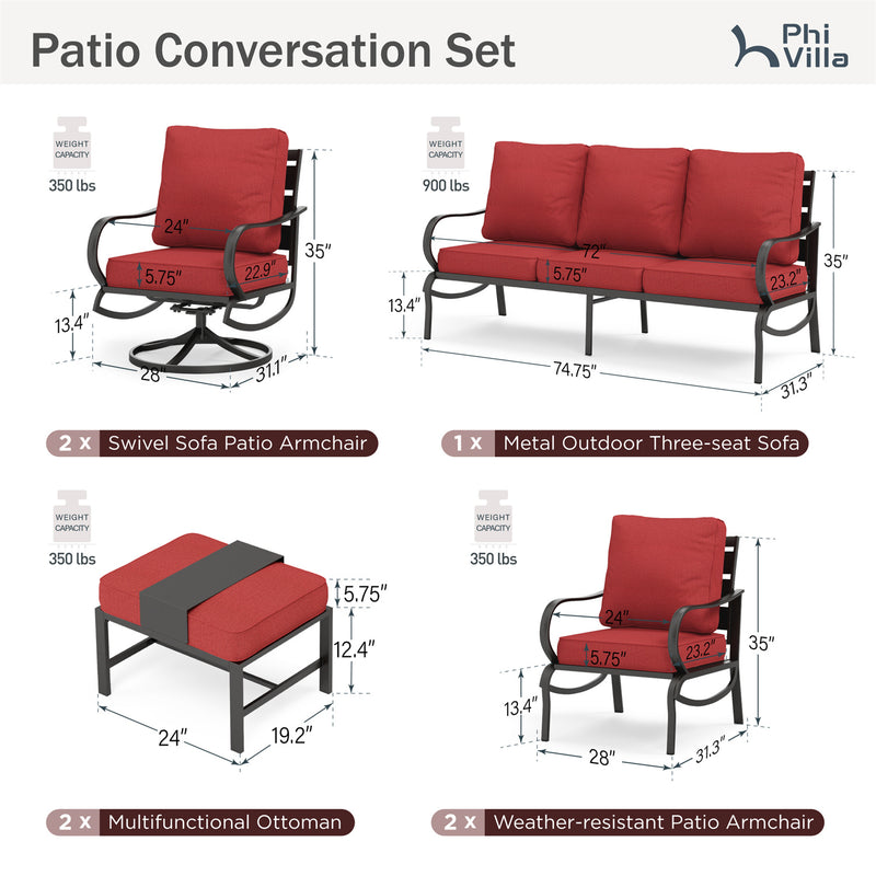 Phi Villa 9-Seater Patio Steel Sofa With Cushions And Multi-functional Ottomans