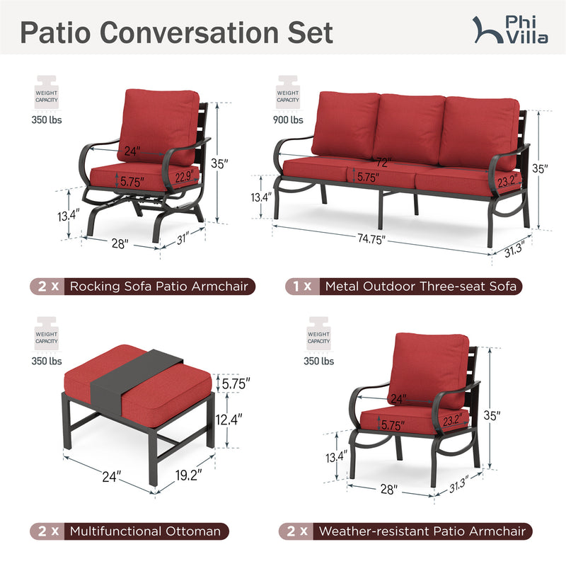 Phi Villa 9-Seater Patio Steel Sofa With Cushions And Multi-functional Ottomans