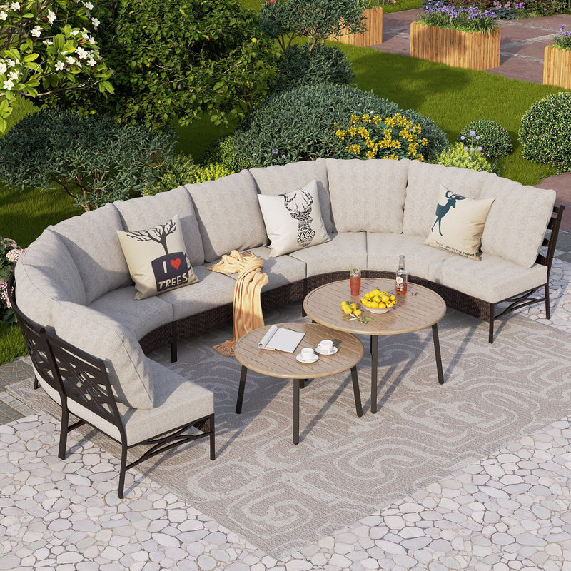 Phi Villa Patio Steel and Rattan Sofa Set Outdoor Sectional Couch with Coffee Table