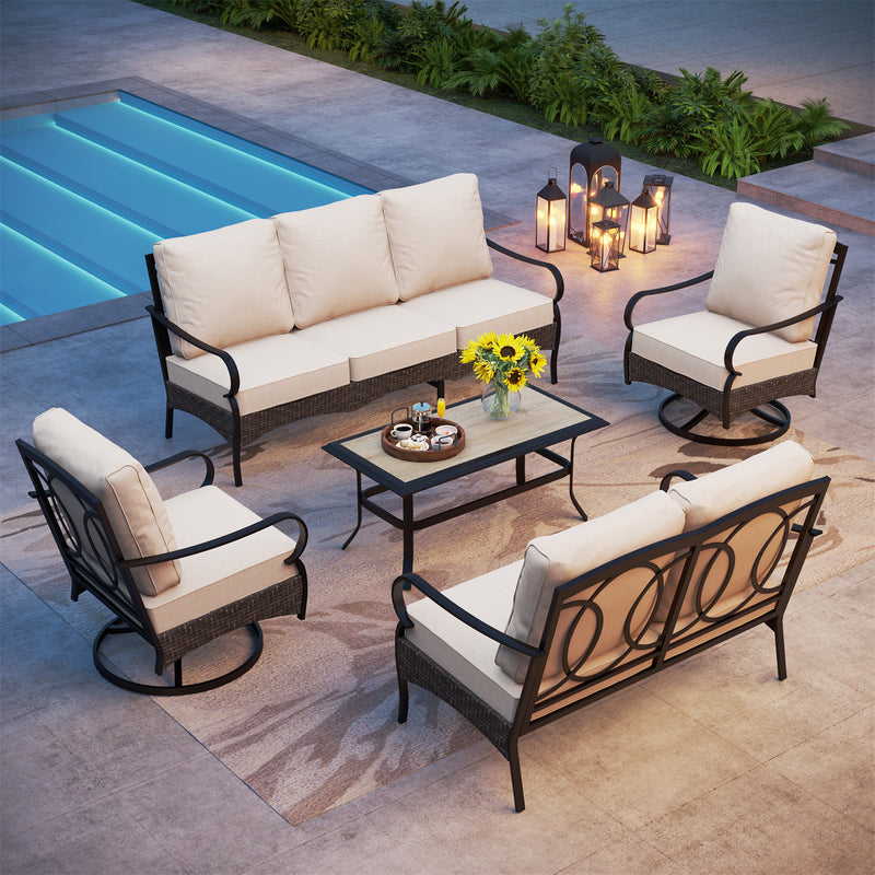 Phi Villa 7-Seater Wicker & Steel Outdoor Conversation  Sofa Sets With Loveseat