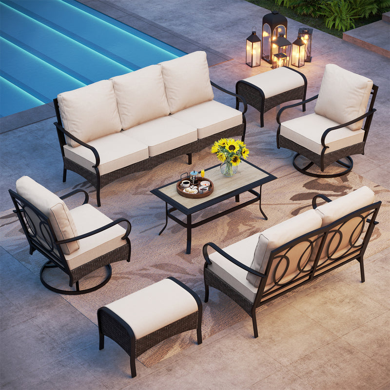 Phi Villa 9-Seater Wicker & Steel Outdoor Conversation Sofa Sets With Loveseat