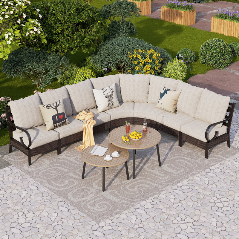 Phi Villa Patio Steel and Rattan Sofa Set Outdoor Sectional Couch with Coffee Table