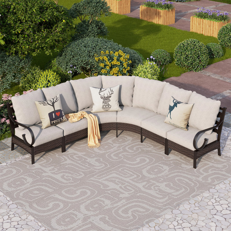 Phi Villa 6-Seater Outdoor Steel Sectional & Modular Sofa with Cushions