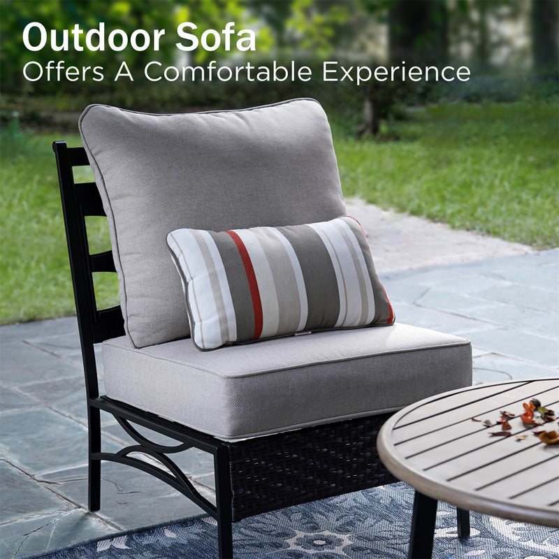 Phi Villa Patio Steel and Rattan Sofa Set Outdoor Sectional Couch with Coffee Table