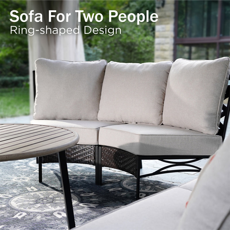 Phi Villa Patio Steel and Rattan Sofa Set Outdoor Sectional Couch with Coffee Table