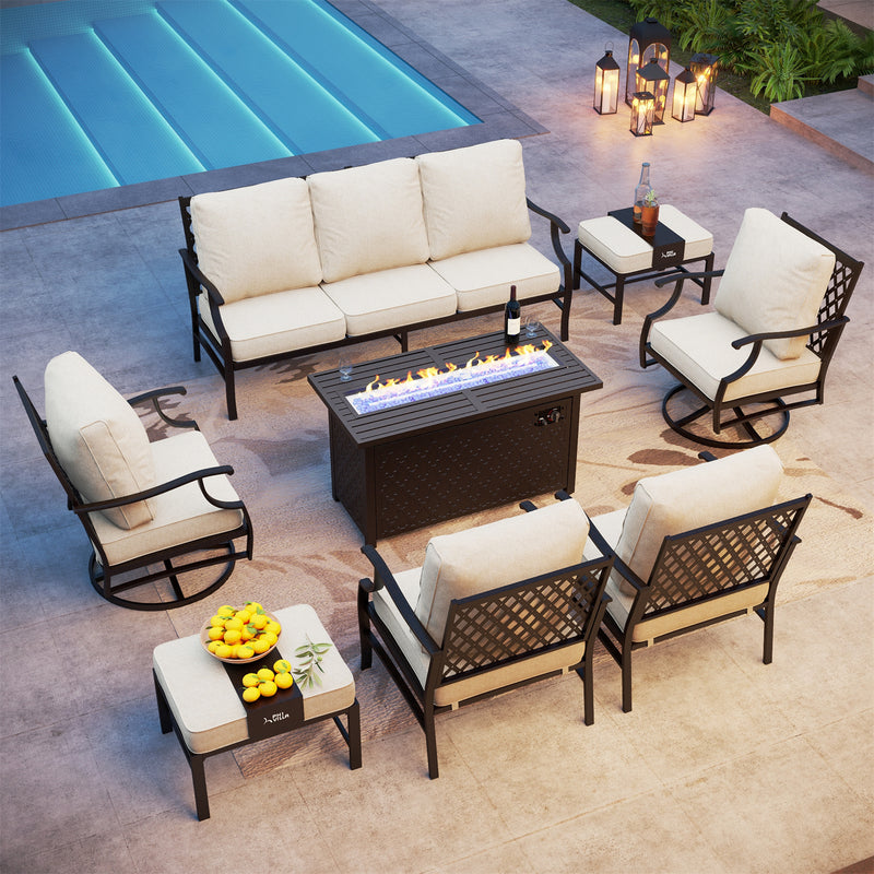 Phi Villa Outdoor Steel Sofa Set With Rectangle Fire Pit Table for Sale