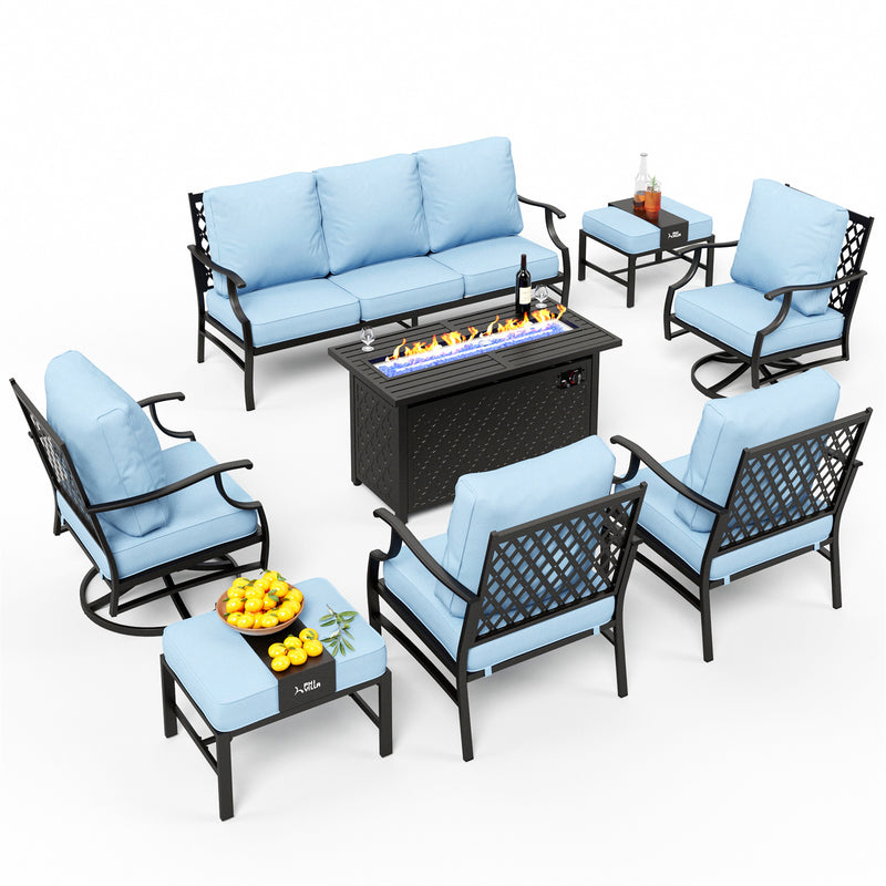 Phi Villa Outdoor Steel Sofa Set With Rectangle Fire Pit Table for Sale