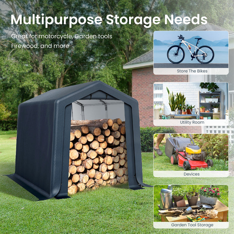 PHI VILLA Outdoor Storage Shed with Roll-up Ventilated Door, Portable Storage Tent Carport for Motorcycle, Firewood, Garden Tools