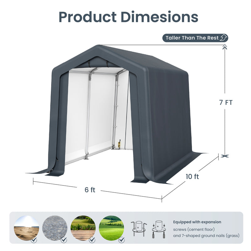 PHI VILLA Outdoor Storage Shed with Roll-up Ventilated Door, Portable Storage Tent Carport for Motorcycle, Firewood, Garden Tools