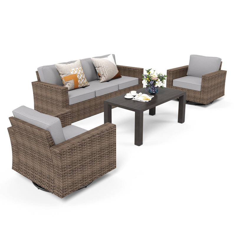 Phi Villa Luxury Outdoor Wicker Deep Sofa Patio Rattan Swivel Conversation Sets with Loveseat