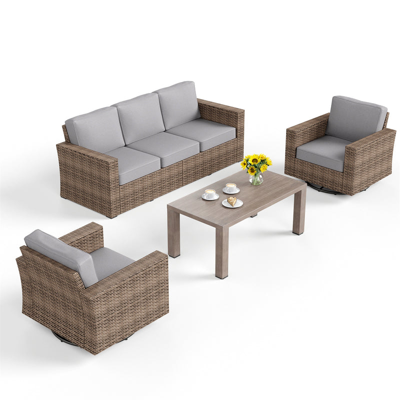 Phi Villa Luxury Outdoor Wicker Deep Sofa Patio Rattan Swivel Conversation Sets with Loveseat