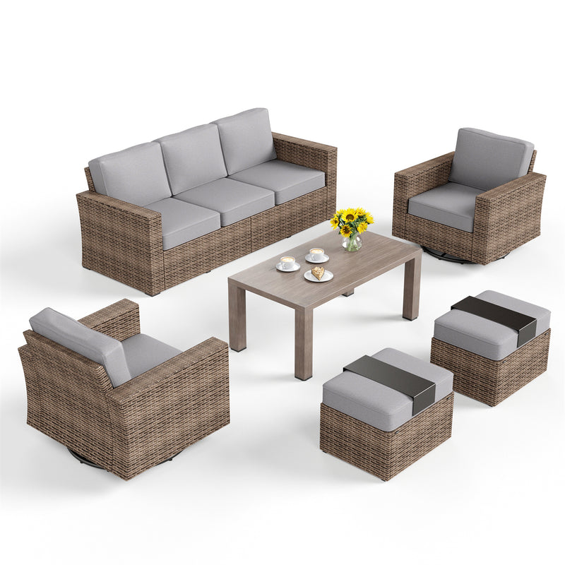 Phi Villa Luxury Outdoor Wicker Deep Sofa Patio Rattan Swivel Conversation Sets with Loveseat