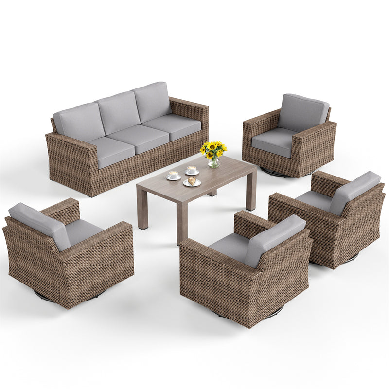 Phi Villa Luxury Outdoor Wicker Deep Sofa Patio Rattan Swivel Conversation Sets with Loveseat