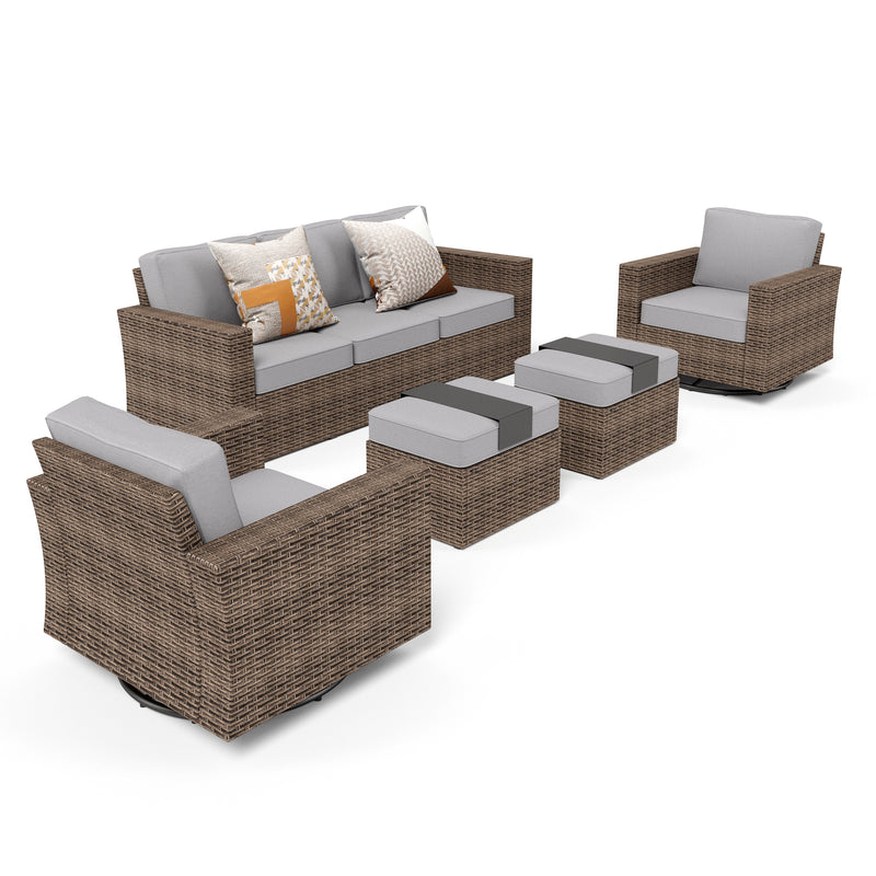 Phi Villa Luxury Outdoor Wicker Deep Sofa Patio Rattan Swivel Conversation Sets with Loveseat