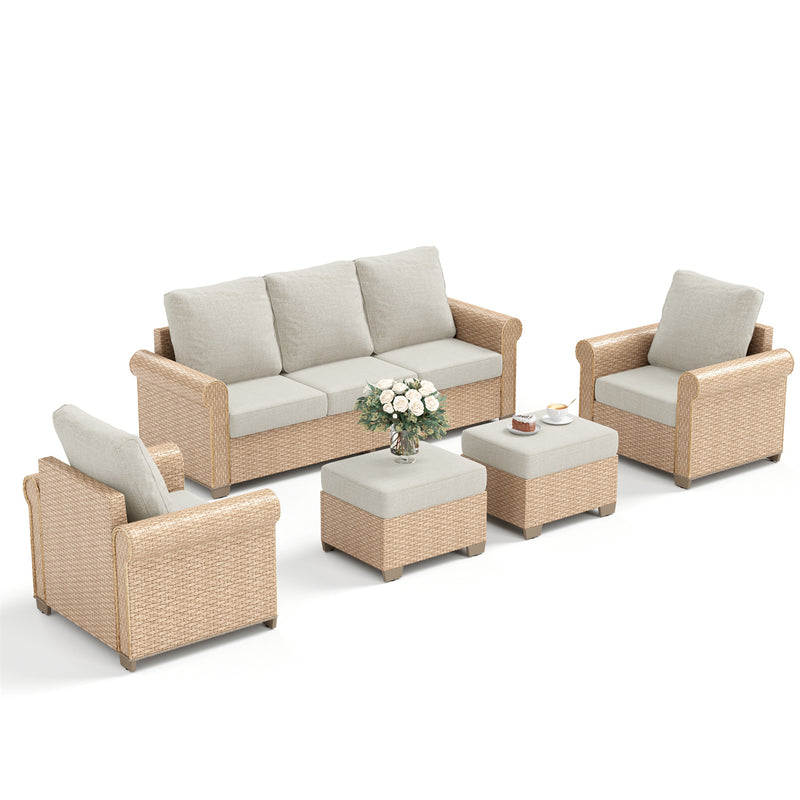 Phi Villa Patio Furniture Classic Garden Wicker Conversation Sofa Set