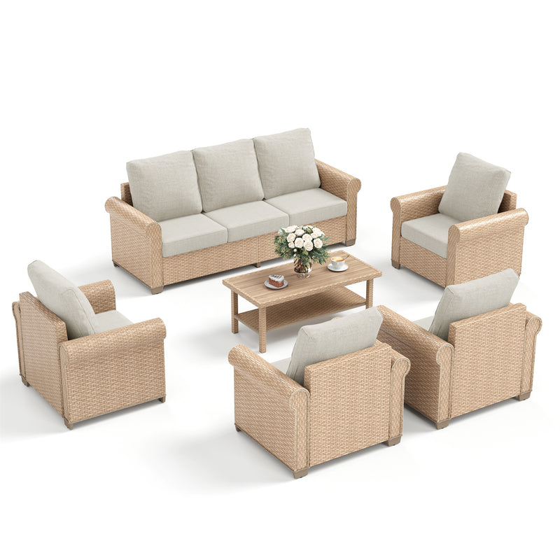 Phi Villa Patio Furniture Classic Garden Wicker Conversation Sofa Set