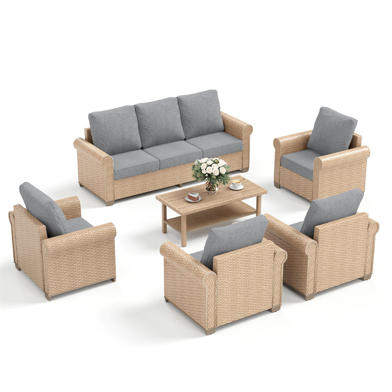 Phi Villa Patio Furniture Classic Garden Wicker Conversation Sofa Set