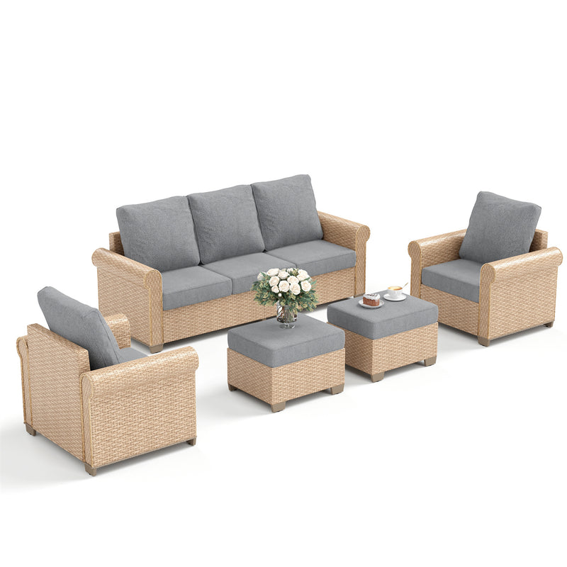 Phi Villa Patio Furniture Classic Garden Wicker Conversation Sofa Set