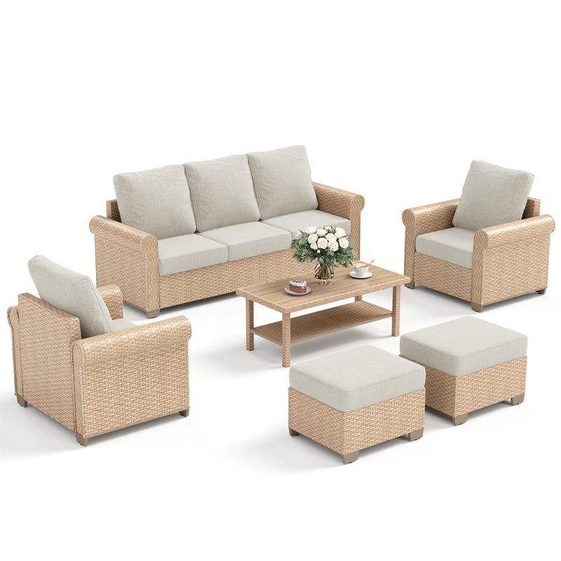 Phi Villa Patio Furniture Classic Garden Wicker Conversation Sofa Set