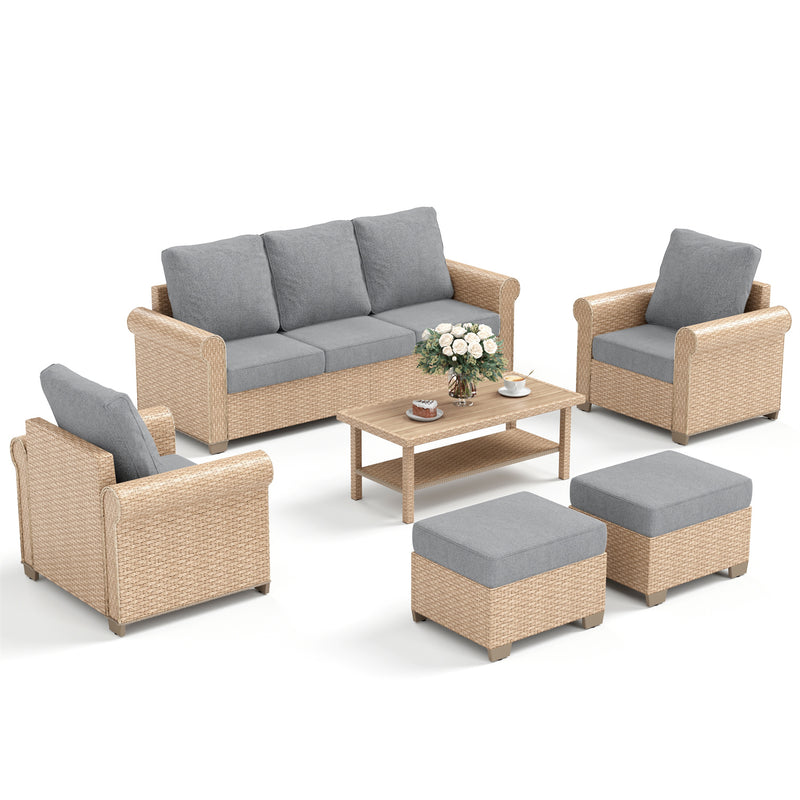 Phi Villa Patio Furniture Classic Garden Wicker Conversation Sofa Set