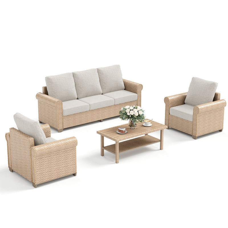 Phi Villa Patio Furniture Classic Garden Wicker Conversation Sofa Set