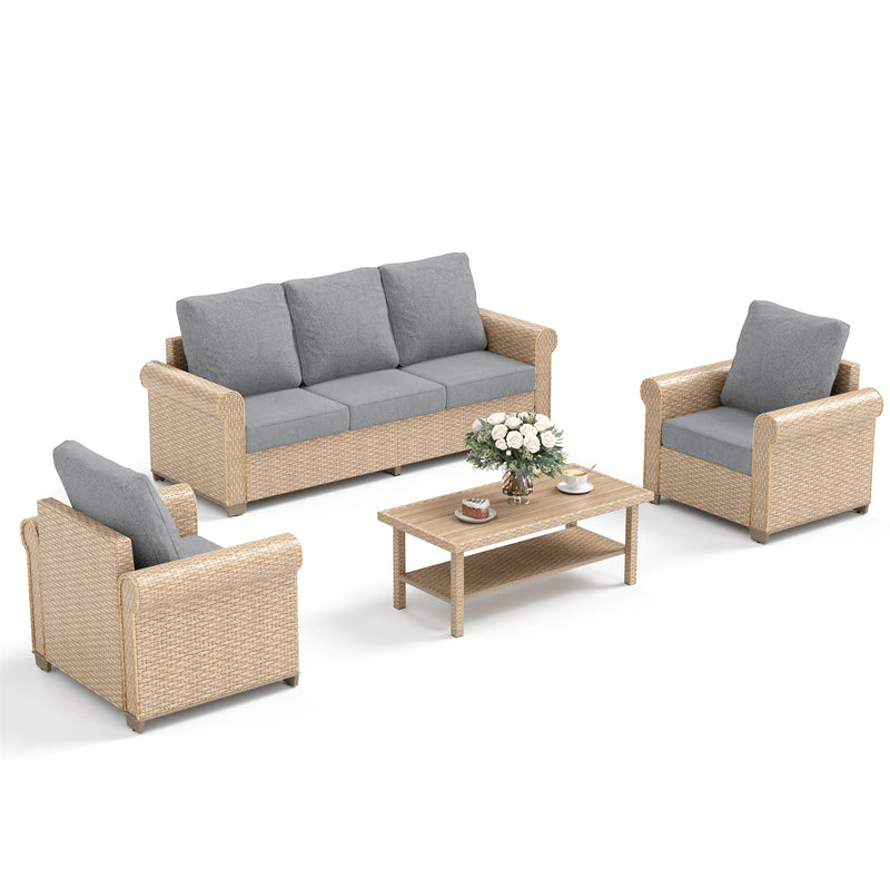 Phi Villa Patio Furniture Classic Garden Wicker Conversation Sofa Set