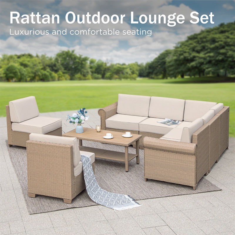 Phi Villa Outdoor Classic Garden Modular Wicker Deep Sofa Set with Coffee Table