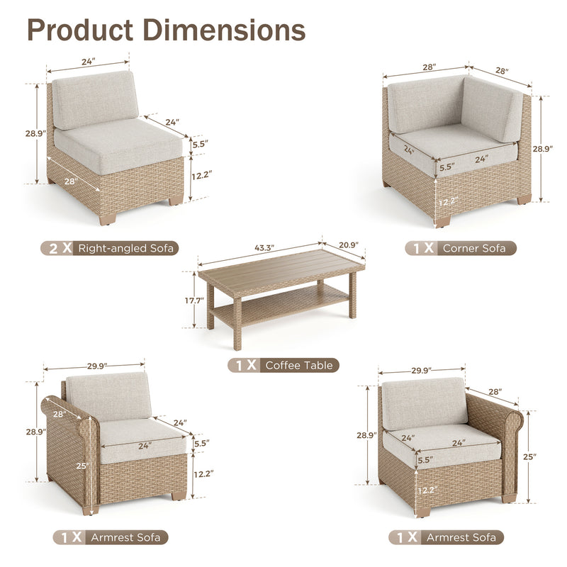 Phi Villa Outdoor Classic Garden Modular Wicker Deep Sofa Set with Coffee Table