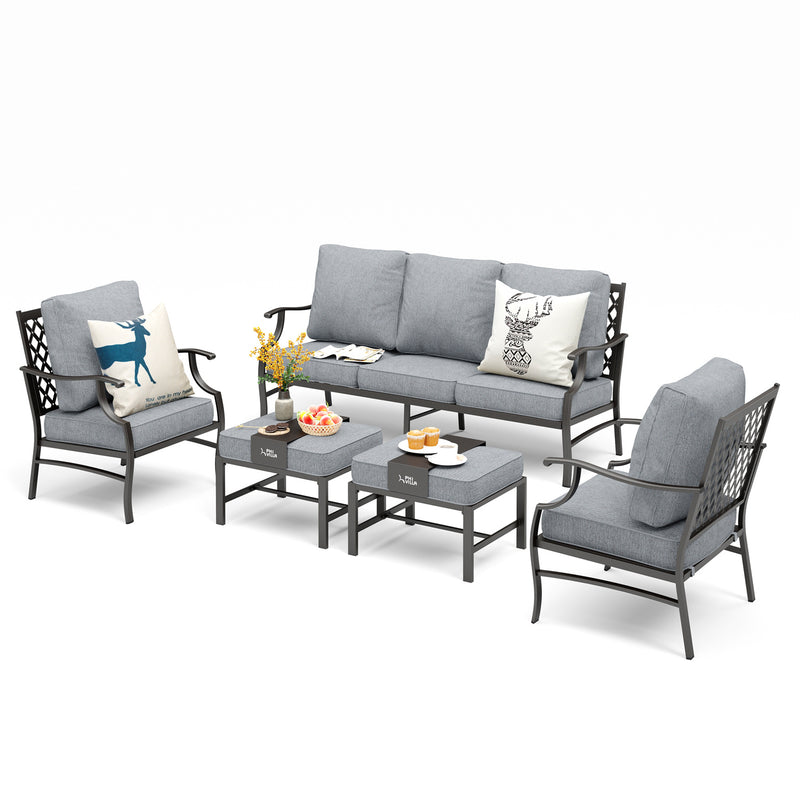 Phi Villa 7-Seater Patio Steel Sofa With Cushions And Multi-fuctional Ottomans