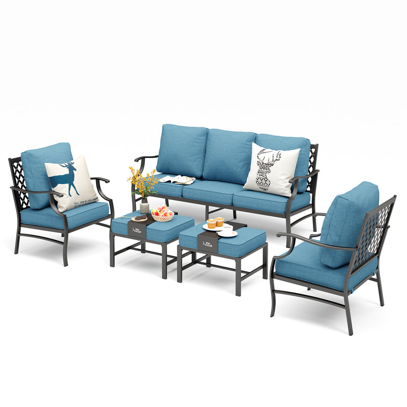 Phi Villa 7-Seater Patio Steel Sofa With Cushions And Multi-fuctional Ottomans