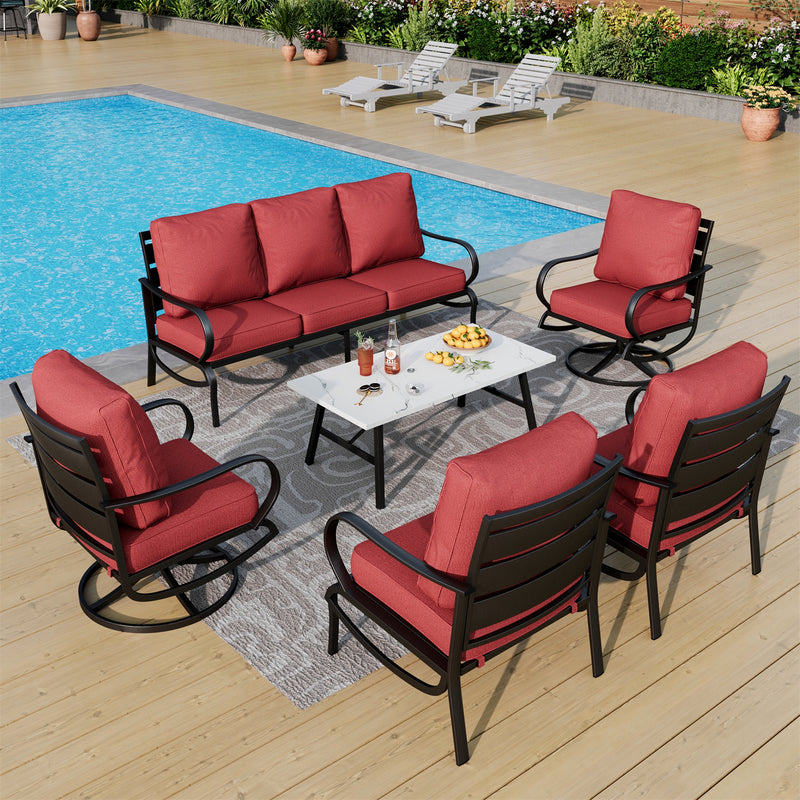 Phi Villa 7-Seater Patio Steel Conversation Sofa Sets With Coffee Table