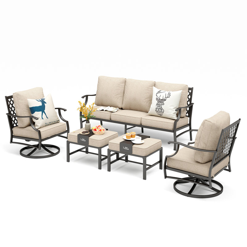 Phi Villa 7-Seater Patio Steel Sofa With Cushions And Multi-fuctional Ottomans